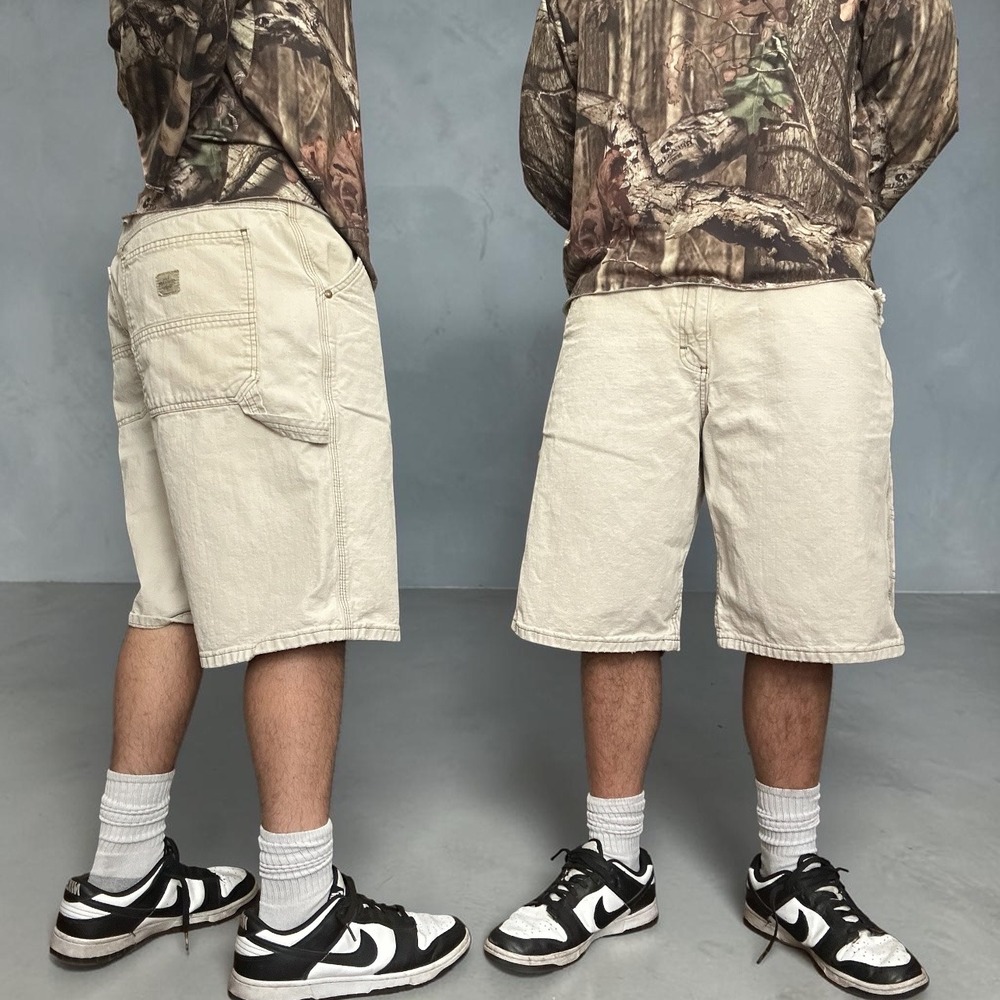 Lee Dungarees Carpenter Shorts Tan Khaki Baggy Skater‎ Y2K Vintage Size 34